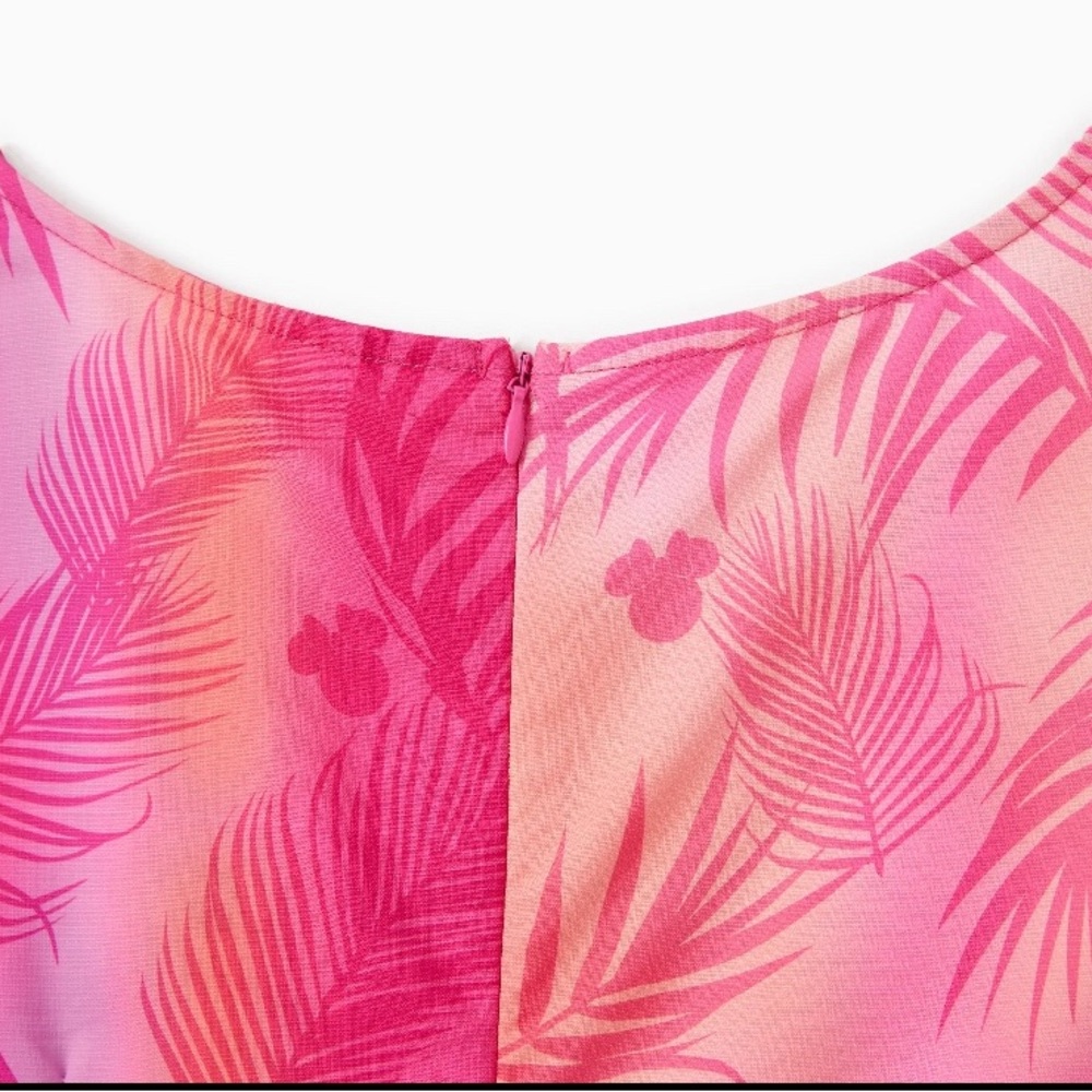 Women Disney Mickey and Friends Tropical Style Sleeveless Pink Dress w Belt Set - Picture 6 of 11